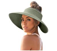 2025 - Chapeau de protection solaire pour femme, édition coréenne, haut ouvert, grand chapeau de protection solaire, pas de chapeau pliable bonnets de bain femmes textile, Vert armée., taille unique