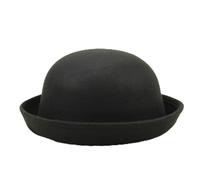 2025 - Chapeau Panama élégant pour adultes à bord roulé classique en laine ronde Chapeau melon seau pour hommes et femmes, Noir , Taille unique