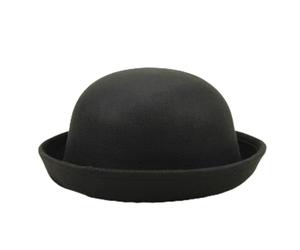 2025 - Chapeau Panama élégant pour adultes à bord roulé classique en laine ronde Chapeau melon seau pour hommes et femmes, Noir , Taille unique