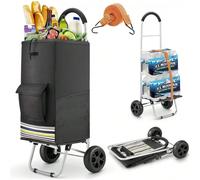 2025-CHAUD | Chariot De Courses, 75L Pliable Poussette de Marché, 2 en 1 Diable Caddie à 2 Roues Shopping Trolley avec Cadre en Acier Inoxydable et Sac en Toile imperméable Amovible () CONCEPTION EXCE
