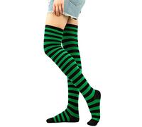 2025 Chaussettes au-dessus du genou pour femme, bas rayés pour Halloween, cosplay, bas autofixants noirs opaques, vert, taille unique