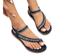 2025 Chaussures plates pour femme Sandales plates d'été Boho Strass Chaussures de soirée Confort Bout ouvert Sangle élastique à la cheville Sandales sans bretelles Sandales romaines Plateforme avec