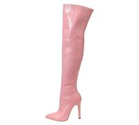 2025 Chaussures pour femme - Bottes pointues tendance - Intérieur extensible - Hauteur du genou - Bottes Stiletto pour femme - Pantalon de wader pour homme, Rose, 42 EU