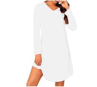 2025 Chemise de Nuit Femme Manches Longues Nuisette Femmes col V Vetements D'Intérieur Confortables pour Femmes Robes de Nuit A-Linie Swing Mini Robe Chic Et Elegant Respirant Dresses Pas Cher