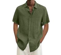 2025 Chemise d'été hawaïenne unie à manches courtes avec double poche et col rabattu Chemise boutonnée moderne pour homme, Vert armée., XL