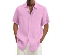2025 Chemise d'été hawaïenne unie à manches courtes double poche col rabattu Chemise boutonnée pour homme Chemises extra, Rose, XL