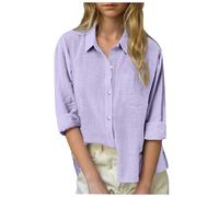 2025 - Chemise en lin à manches longues plissée boutonnée pour enfants - Printemps - Été - Coupe ample - Léger - Haut spaghetti pour filles, violet, 11-12 ans