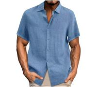 2025 Chemise Lin Homme Manches Courtes Boutonnée Chemises Coton et Lin pour Hommes Été Décontractée T-Shirt de Couleur Unie Leger Respirant Casual de Plage Classique Grande Taille Pas Cher