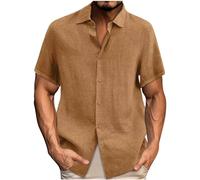 2025 Chemise Lin Homme Manches Courtes Boutonnée Chemises Coton et Lin pour Hommes Été Décontractée T-Shirt de Couleur Unie Leger Respirant Casual de Plage Classique Grande Taille Pas Cher