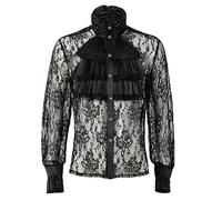 2025 Chemise Médiévale Homme Dentelle- Costume Pirate Manches Longues Jabot Perspective Sexy Vintage Casual Vampire Coupe Chic Blouse Victorien Gothique Halloween Cour Cosplay Carnaval Haut