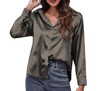 2025 Chemise Satin Femme Satin Imitation Soie Chemise à Manches Longues Européen Américain Commerce Extérieur Vêtements Frontières Femmes Blouse Jaune Noir, GY2., XXL