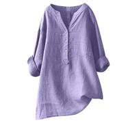 2025 Chemisier Femme Chic et Élégant Chemise Coton et Lin Col en V Bouton Manches Longues Tops Décontracté été Haut Couleur Unie LâChe Respirant T-Shirts Grande Taille Pas Cher Casual Tunique Blouse
