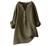 2025 Chemisier Femme Chic et Élégant Chemise Coton et Lin pour Femmes Col en V Bouton Manches Longues Tops Couleur Unie LâChe Respirant T-Shirts Grande Taille Pas Cher Casual Coton Lin Tunique Blouse