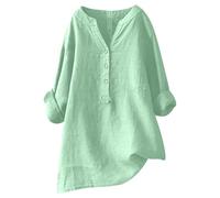 2025 Chemisier Femme Chic et Élégant Chemise Coton et Lin pour Femmes Col en V Bouton Manches Longues Tops Couleur Unie LâChe Respirant T-Shirts Grande Taille Pas Cher Casual Coton Lin Tunique Blouse
