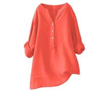 2025 Chemisier Femme Chic et Élégant Chemise Coton et Lin pour Femmes Col en V Bouton Manches Longues Tops Couleur Unie LâChe Respirant T-Shirts Grande Taille Pas Cher Casual Coton Lin Tunique Blouse