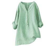 2025 Chemisier Femme Chic et Élégant Chemise Coton et Lin pour Femmes Col en V Bouton Manches Longues Tops Couleur Unie LâChe Respirant T-Shirts Grande Taille Pas Cher Casual Coton Lin Tunique Blouse
