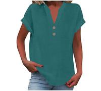 2025 Chemisier Femme Chic et Élégant Chemise Coton et Lin pour Femmes Col en V Bouton Manches Longues Tops Couleur Unie LâChe Respirant T-Shirts Grande Taille Pas Cher Casual Coton Lin Tunique Blouse