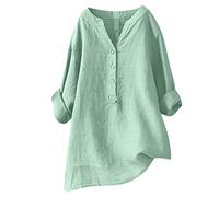 2025 Chemisier Femme Chic et Élégant Chemise Coton et Lin pour Femmes Col en V Bouton Manches Longues Tops Couleur Unie LâChe Respirant T-Shirts Grande Taille Pas Cher Casual Coton Lin Tunique Blouse