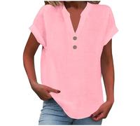 2025 Chemisier Femme Chic et Élégant Chemise Coton et Lin pour Femmes Col en V Bouton Manches Longues Tops Couleur Unie LâChe Respirant T-Shirts Grande Taille Pas Cher Casual Coton Lin Tunique Blouse