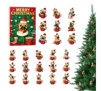 2025 Chien Noël Compte À Rebours Calendrier | 2D Acrylique Chiens Mignons Ornaments Arbre De Noël Décorations Compte À Rebours Calendrier | Créatif French Bulldog Pendentifs Set Pour La Maison (E)