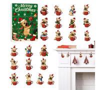 2025 Chien Noël Compte À Rebours Calendrier | 2D Acrylique Chiens Mignons Ornaments Arbre De Noël Décorations Compte À Rebours Calendrier | Créatif French Bulldog Pendentifs Set Pour La Maison (B)