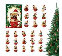 2025 Chien Noël Compte À Rebours Calendrier | 2D Acrylique Chiens Mignons Ornaments Arbre De Noël Décorations Compte À Rebours Calendrier | Créatif French Bulldog Pendentifs Set Pour La Maison (A)