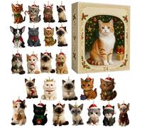 2025 Christmas Advent | 24 Days Christmas Countdown with Cat Pendants | Acrylic Home Decor for Collectors Kids Men Women Holiday December Living Room Bedroom Office Window Desk