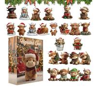 2025 Christmas Advent,Mignon 24 Jours Pendentif Noël 2D - Calendrier de DéCoration des Highlanders Écossais | Pour Adultes Collectionneurs Amateurs de Vaches Mur Fenêtre Porte Sac de Fête