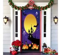 2025 Christmas and Halloween Front Door Cover, Halloween Fitted Elastic Fabric Stretchable Stretch Door Cover, a Fun and Festive Christmass Decor for Indoor Outdoors Home Ornament (17)
