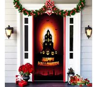 2025 Christmas and Halloween Front Door Cover, Halloween Fitted Elastic Fabric Stretchable Stretch Door Cover, a Fun and Festive Christmass Decor for Indoor Outdoors Home Ornament (10)