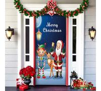 2025 Christmas and Halloween Front Door Cover, Halloween Fitted Elastic Fabric Stretchable Stretch Door Cover, a Fun and Festive Christmass Decor for Indoor Outdoors Home Ornament (2)