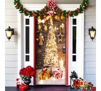 2025 Christmas and Halloween Front Door Cover, Halloween Fitted Elastic Fabric Stretchable Stretch Door Cover, a Fun and Festive Christmass Decor for Indoor Outdoors Home Ornament (25)