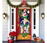 2025 Christmas and Halloween Front Door Cover, Halloween Fitted Elastic Fabric Stretchable Stretch Door Cover, a Fun and Festive Christmass Decor for Indoor Outdoors Home Ornament (11)
