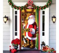 2025 Christmas and Halloween Front Door Cover, Halloween Fitted Elastic Fabric Stretchable Stretch Door Cover, a Fun and Festive Christmass Decor for Indoor Outdoors Home Ornament (13)