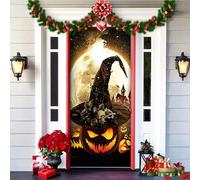 2025 Christmas and Halloween Front Door Decoration, Christmas Front Door Decoration Cover, Removable Doors Covers Decorative with Elastic, Fabric Hanging Poster Xmas Holiday Party Ornament(L)