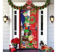 2025 Christmas and Halloween Front Door Decoration, Christmas Front Door Decoration Cover, Removable Doors Covers Decorative with Elastic, Fabric Hanging Poster Xmas Holiday Party Ornament(G)