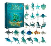 2025 Christmas Calendar, 24 Days 2D Sea Glass Advents, Cute Animal Ornaments Christmas Countdown Calendar for Collectors, Parties Favors, Wall, Door, Offices and Winter Holiday Decorations