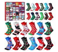 2025 Christmas Socks,24 Jours De Chaussettes Calendrier,Unisex Festivel Crew Socks,Coffret Chaussettes De 24 Jours avec Différents Motifs De Noël Pour Adultes (F)