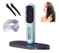 2025 Cordless Hair Straightener Brush, glow wave heated brush for short hair, Portable Rechargeable Cordless Mini Straightener Comb Fast Heating (blue)