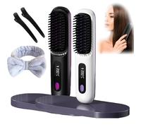2025 Cordless Hair Straightener Brush, glow wave heated brush for short hair, Portable Rechargeable Cordless Mini Straightener Comb Fast Heating (2PCS a)