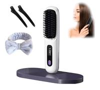 2025 Cordless Hair Straightener Brush, glow wave heated brush for short hair, Portable Rechargeable Cordless Mini Straightener Comb Fast Heating (white)