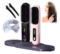 2025 Cordless Hair Straightener Brush, glow wave heated brush for short hair, Portable Rechargeable Cordless Mini Straightener Comb Fast Heating (2PCS b)