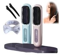 2025 Cordless Hair Straightener Brush, glow wave heated brush for short hair, Portable Rechargeable Cordless Mini Straightener Comb Fast Heating (2PCS d)