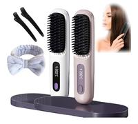 2025 Cordless Hair Straightener Brush, glow wave heated brush for short hair, Portable Rechargeable Cordless Mini Straightener Comb Fast Heating (2PCS e)
