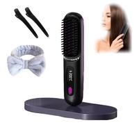 2025 Cordless Hair Straightener Brush, glow wave heated brush for short hair, Portable Rechargeable Cordless Mini Straightener Comb Fast Heating (black)