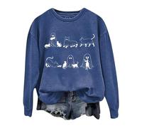 2025 Costume Halloween Chat Sweat-Shirt pour les amoureux des chiens T-shirt décontracté à manches longues Pull Top Saison Automne et Hiver Pull de jour Ski Rolli pour Femme, bleu, XL