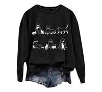 2025 Costume Halloween Chat Sweat-Shirt pour les amoureux des chiens T-shirt décontracté à manches longues Pull Top Saison Automne et Hiver Pull de jour Ski Rolli pour Femme, Noir , S