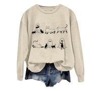 2025 Costume Halloween Chat Sweat-Shirt pour les amoureux des chiens T-shirt décontracté à manches longues Pull Top Saison Automne et Hiver Pull de jour Ski Rolli pour Femme, beige, L