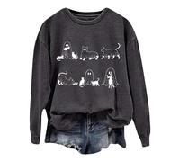2025 Costume Halloween Chat Sweat-Shirt pour les amoureux des chiens T-shirt décontracté à manches longues Pull Top Saison Automne et Hiver Pull de jour Ski Rolli pour Femme, gris foncé, XL
