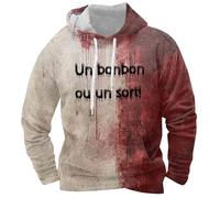 2025 Costume Halloween Homme Imprimé Lettres- Sweat Vintage Capuche Sanglant Manches Longues Décontracté Hoodie Chic Ample Blood Médiévale Classiques Bloody Horreur Deguisement Carnaval
